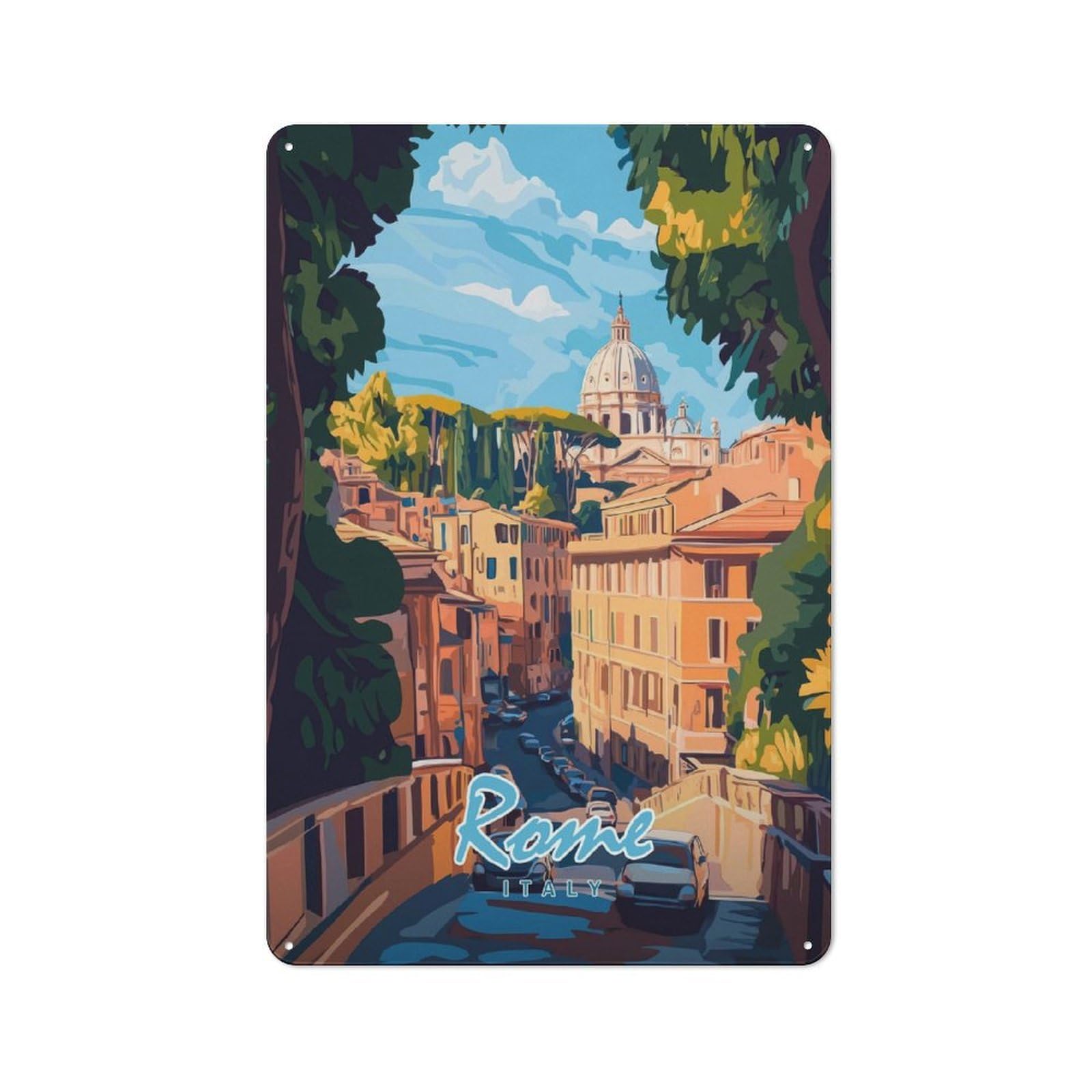Junmoney Style-24 Rome Cityscape Vintage Metal Wall Sign 30X20cm For Garage Wall, Suited To Garage Decor Collectors
