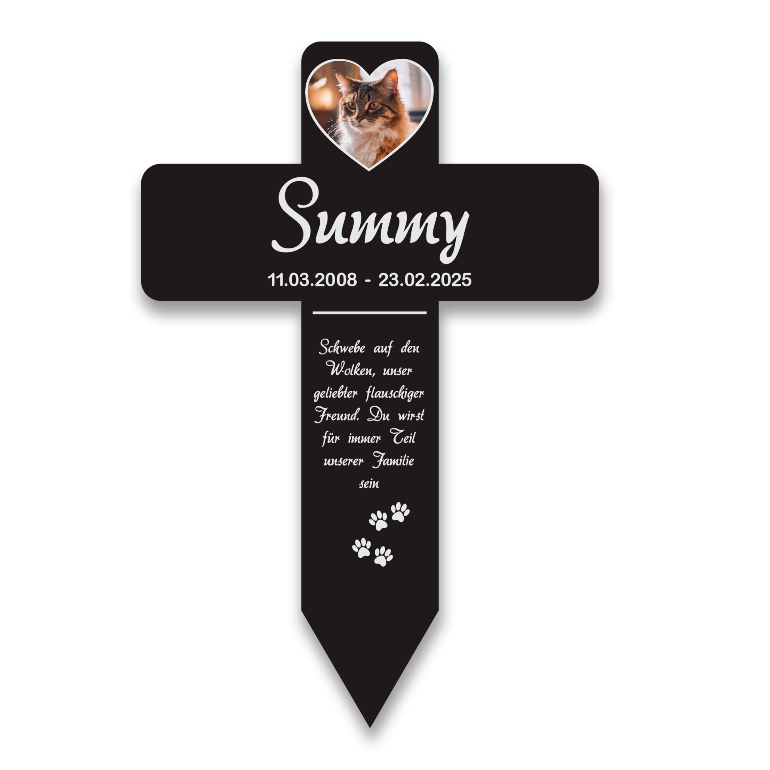 LAUBLUST Personalisiertes Acryl-Grabkreuz als Grabschmuck für Hund, Katze & andere Haustiere mit Foto & Name | Herzen, 2 Größen - Grabstecker Kreuz mit Gravur als Tiergrab-Deko & Grabkreuz mit Name