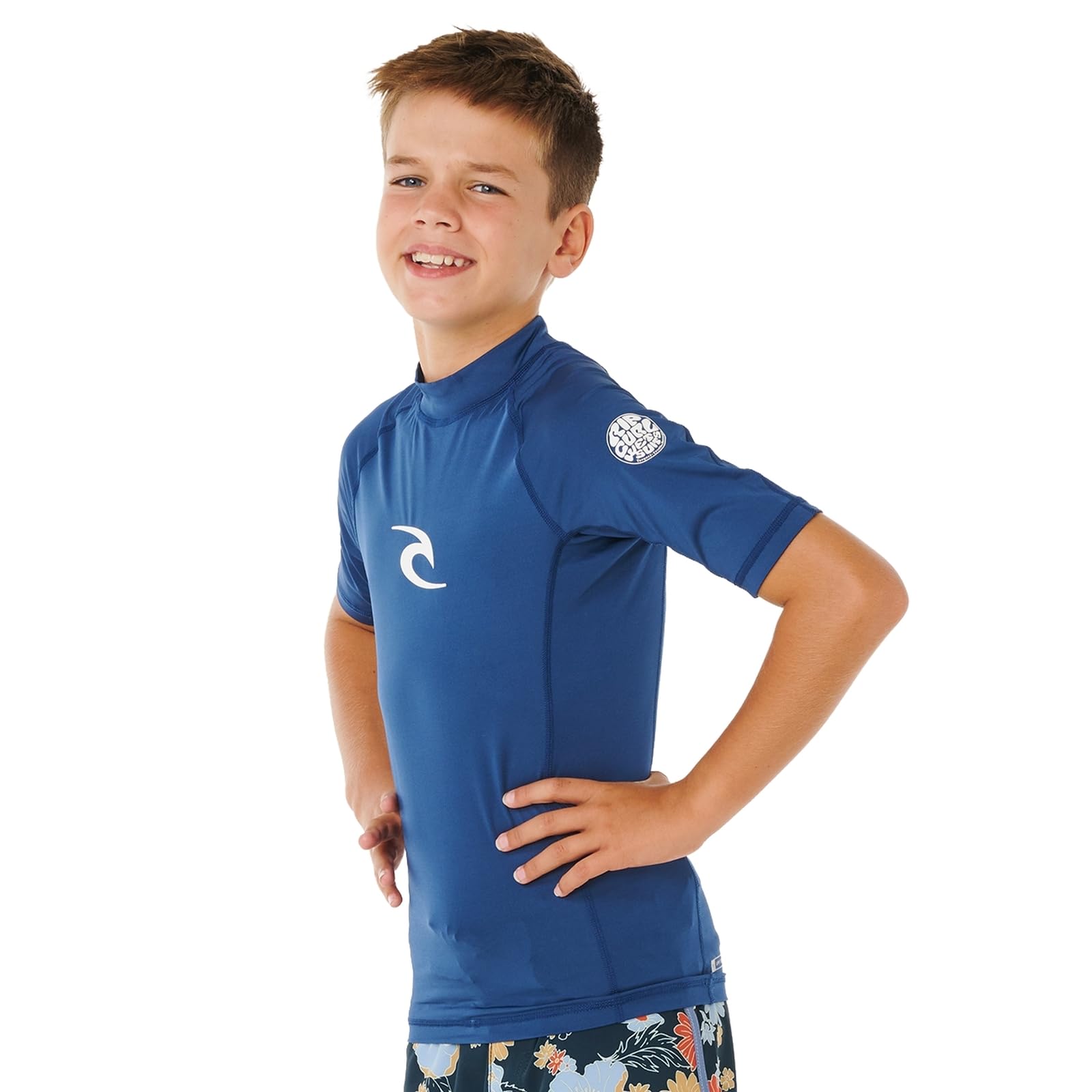 Rip Curl Light Navy Kids Waves Upf Short Sleeve Rash Vest - 8Y