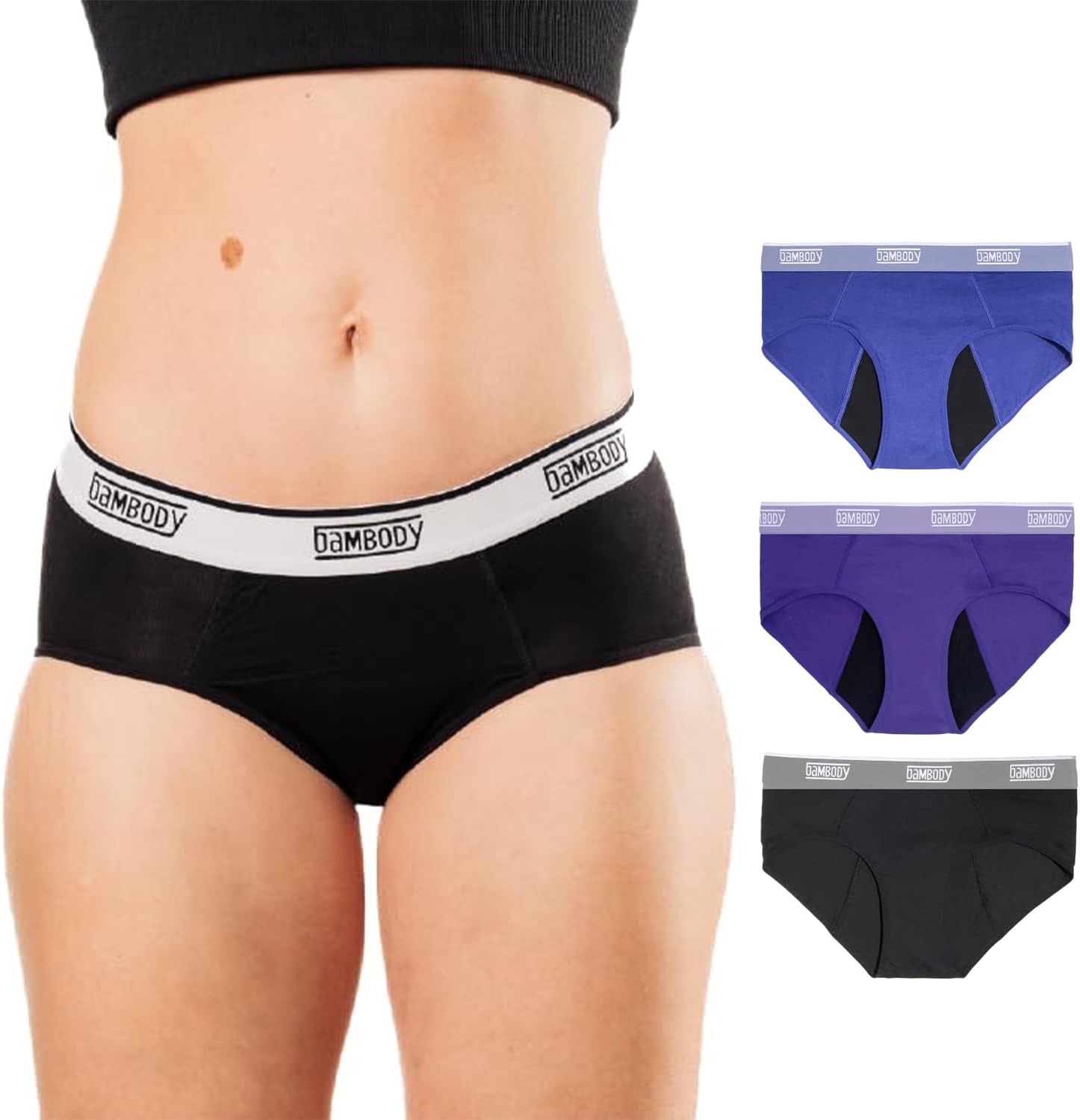 Bambody Absorbent Hipster, Period Underwear for Women and Teens - Maternity, Postpartum - Breathable, Silky Smooth