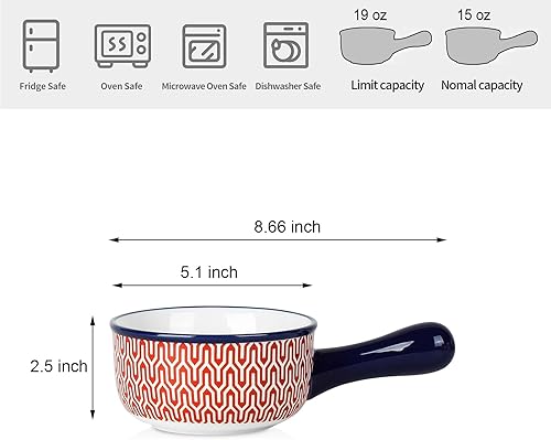 Miniatura 2 de Selamica Tazones de sopa de cerámica con asas, cuencos de sopa de cebolla francesa de 15 onzas, cuencos de sopa aptos para horno para cereales,