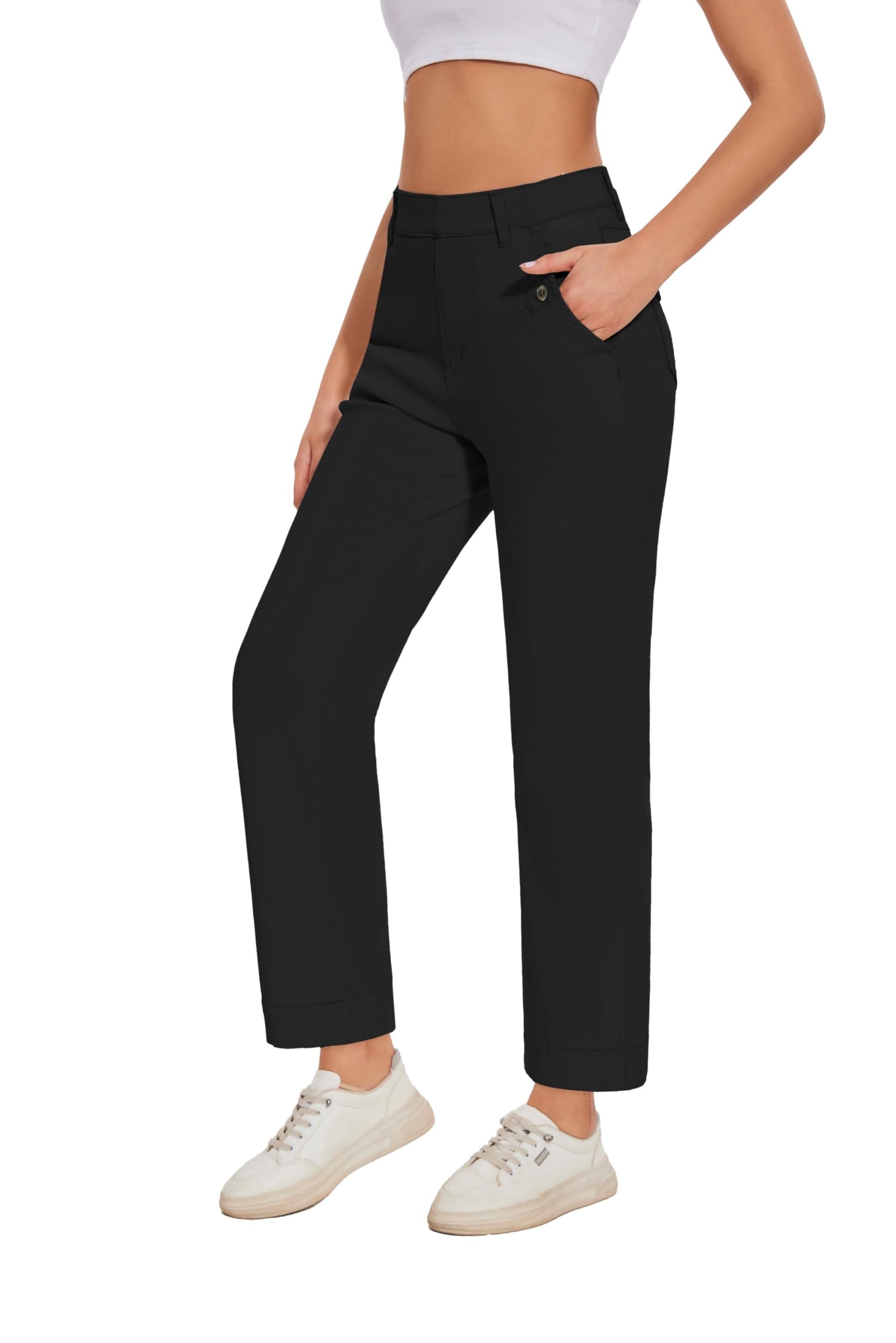HBQ Womens High Waisted Stretchy Pull On Dress Pants Casual Work Pants with Pockets