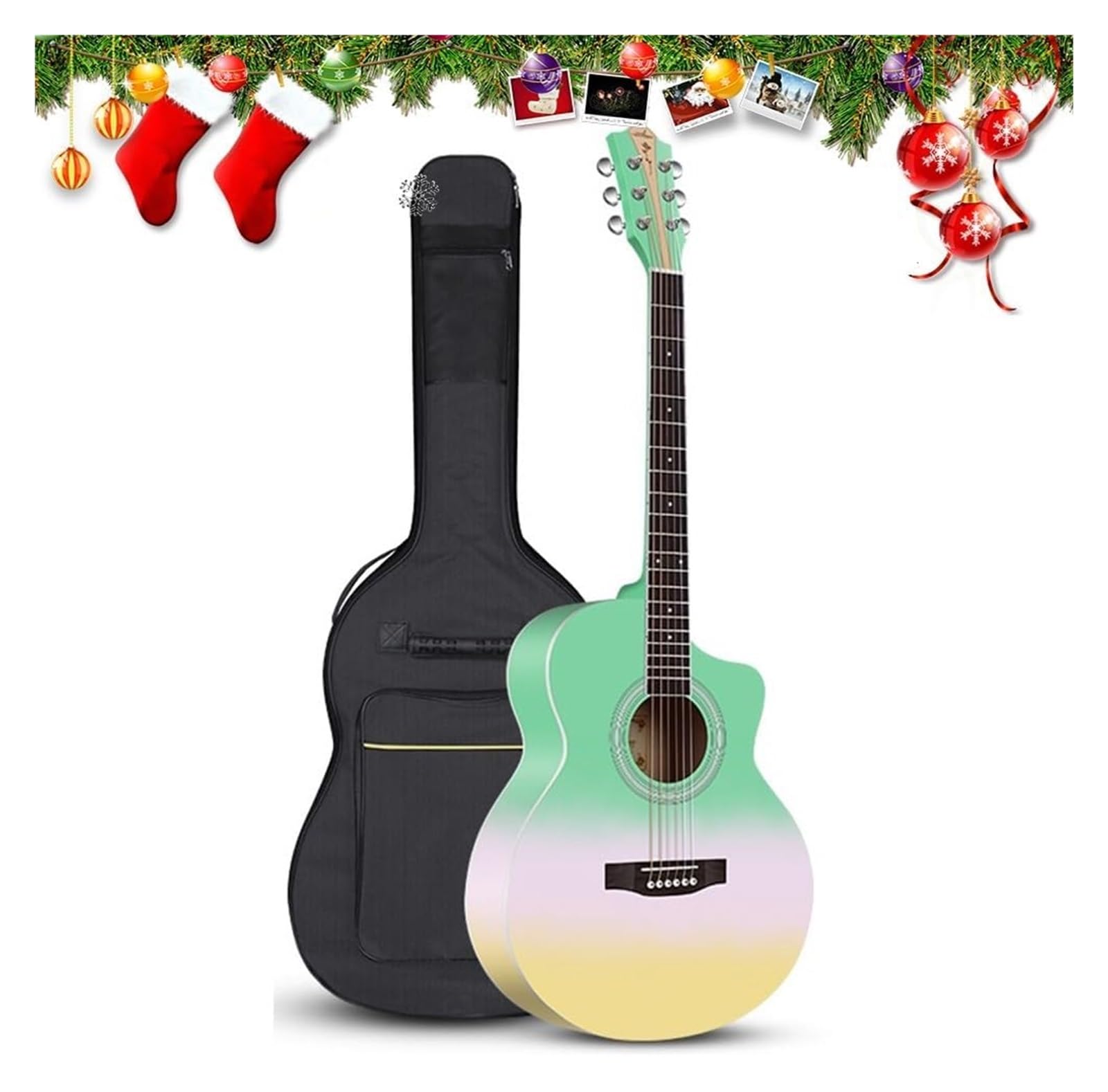 Einsteiger-Akustikgitarren-Paket, 2-farbiges Sunburst-Cutaway-Gitarren-Basis-Starterset Mit Gigbag, Saiten, Gurt, Stimmgerät, Stimmpfeife Und Plektren, Geeignet(Light green,41 inches)