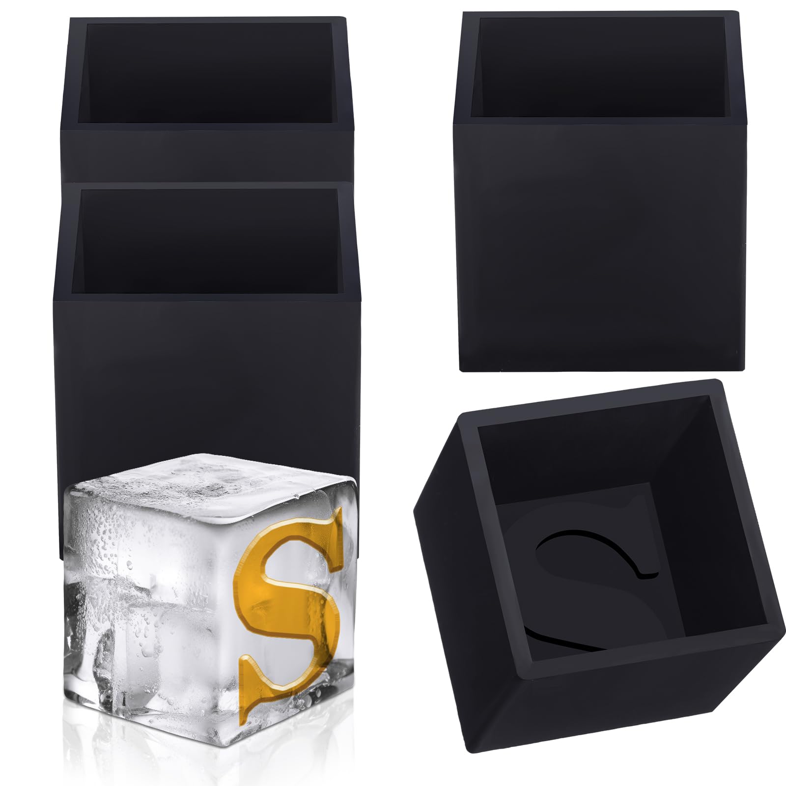 Teenyyou 4 Pcs 2" Monogrammed Whisky Ice Cube Mold Silicone Whiskey Ice Cube Tray Personalized Initials Cocktail Molds Thank You Gift for Whiskey Lovers Dad Birthday Party Supplies(Letter S)