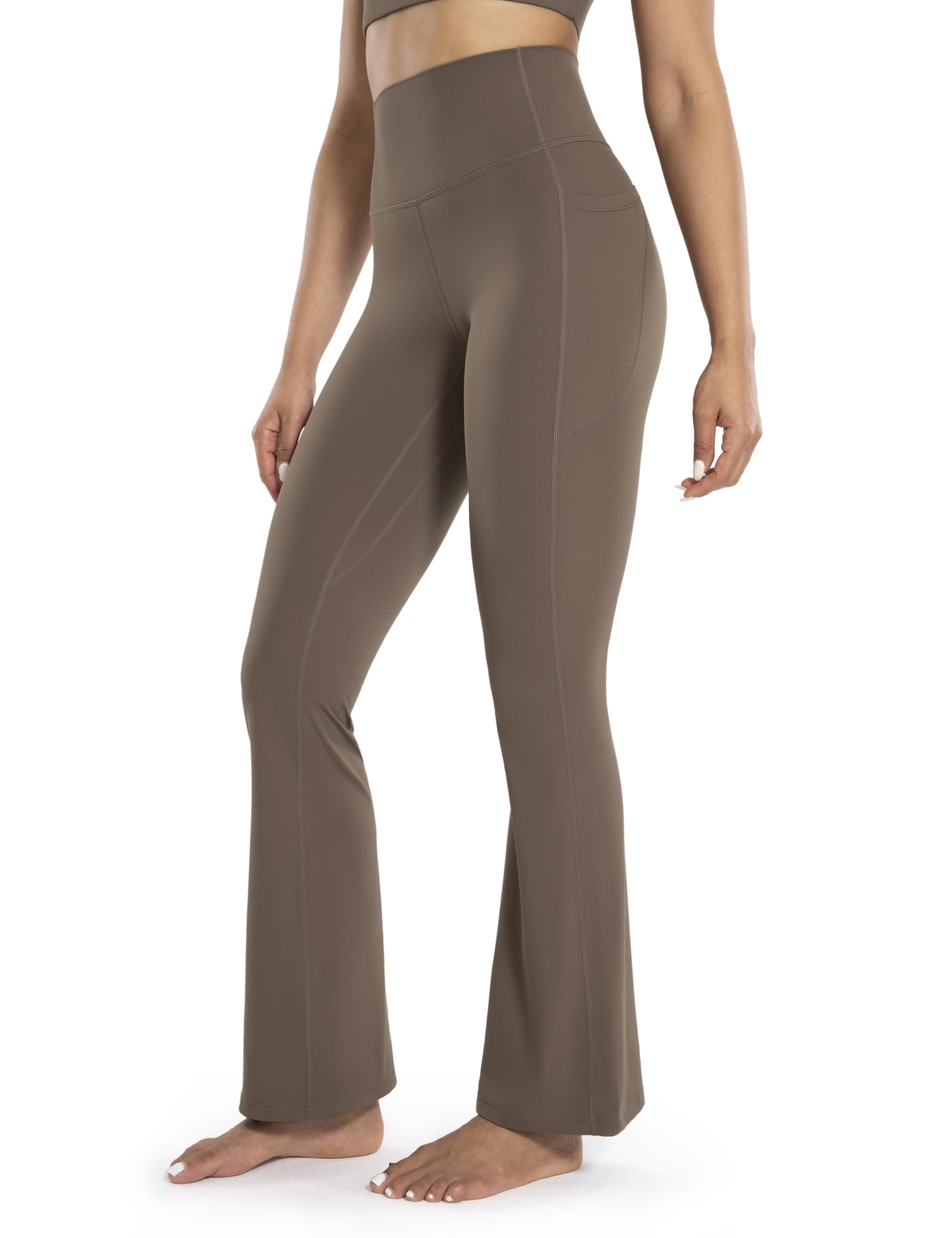 ENERBLOOM Women's Workout Flare Yoga Pants with Pockets High Waisted Bootcut Leggings Tummy Control 30''