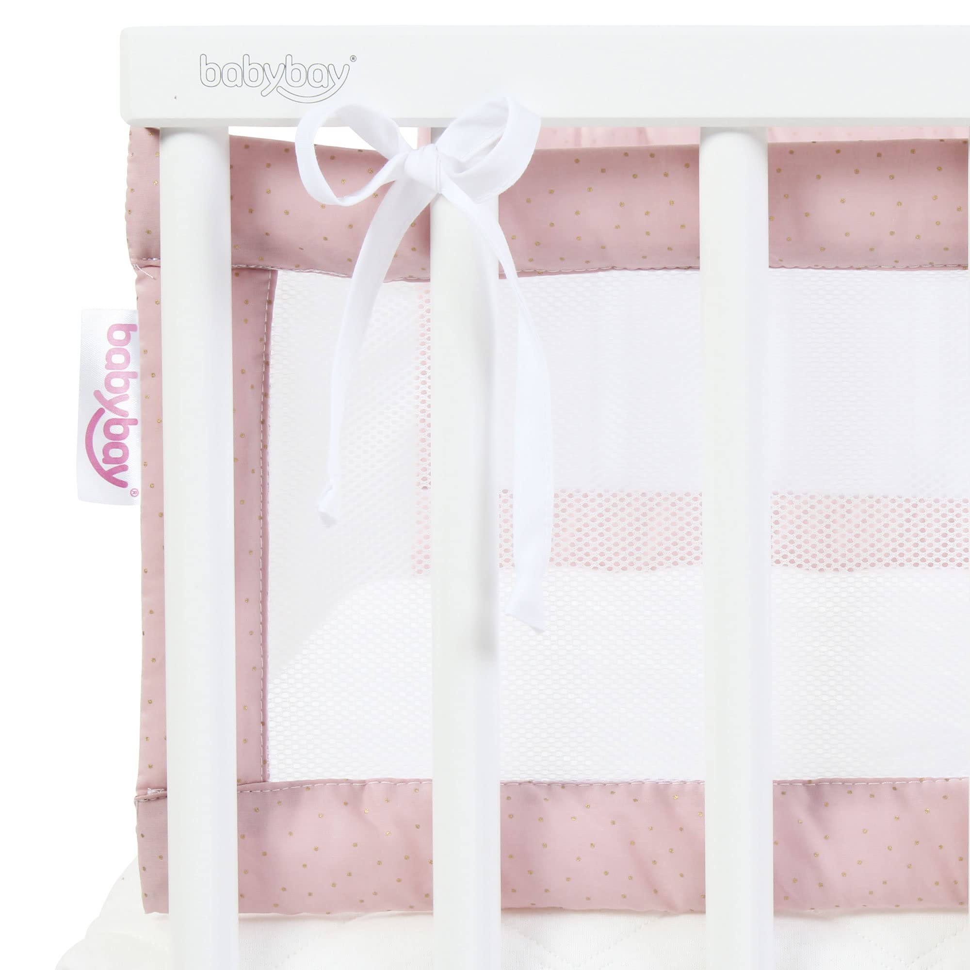 babybay Nestchen Mesh Royal passend für Modell Maxi, Boxspring, Comfort und Comfort Plus, rosé Glitzerpunkte gold