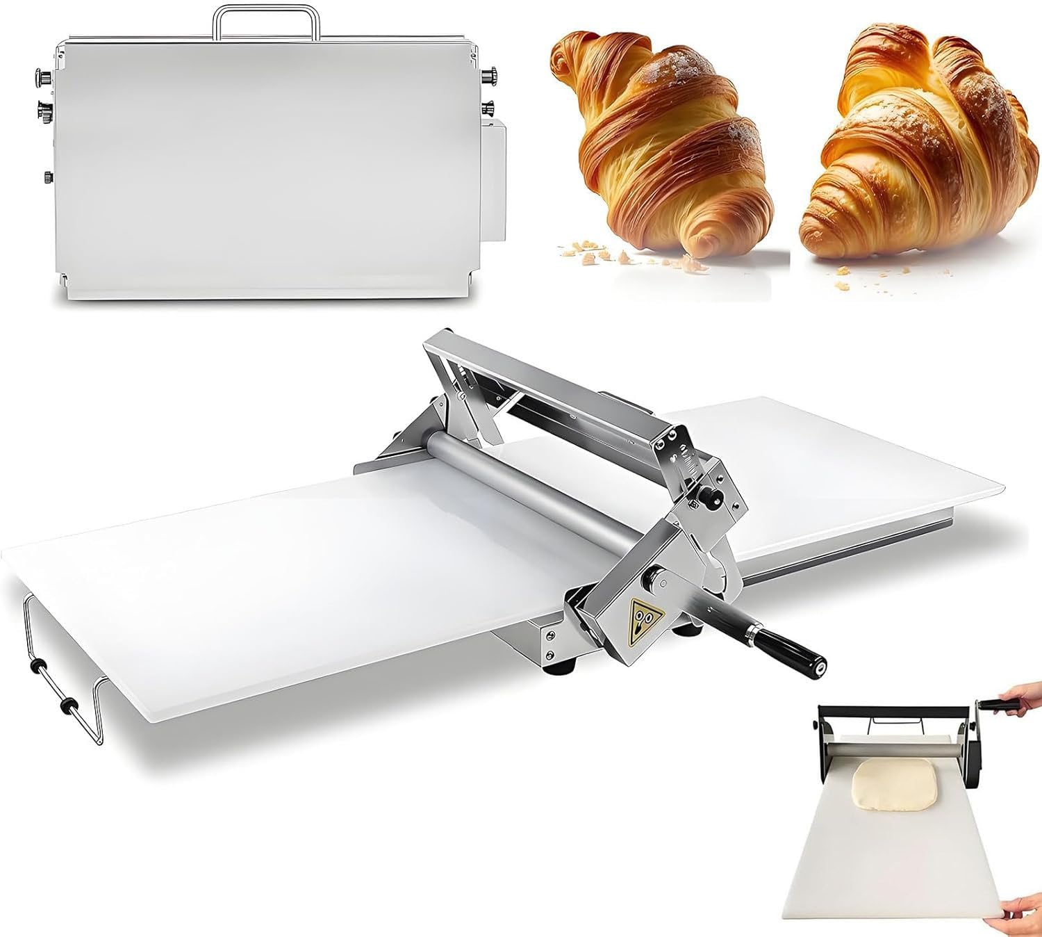 LjlXanthiper Commercial And Home Use Manual Foldable Dough Sheeter Machine,Stainless Steel Pastry Roller with Adjustable Thickness 0.5-17.5mm/0.5-27mm,For Bakery,Pizza,Croissant Model400