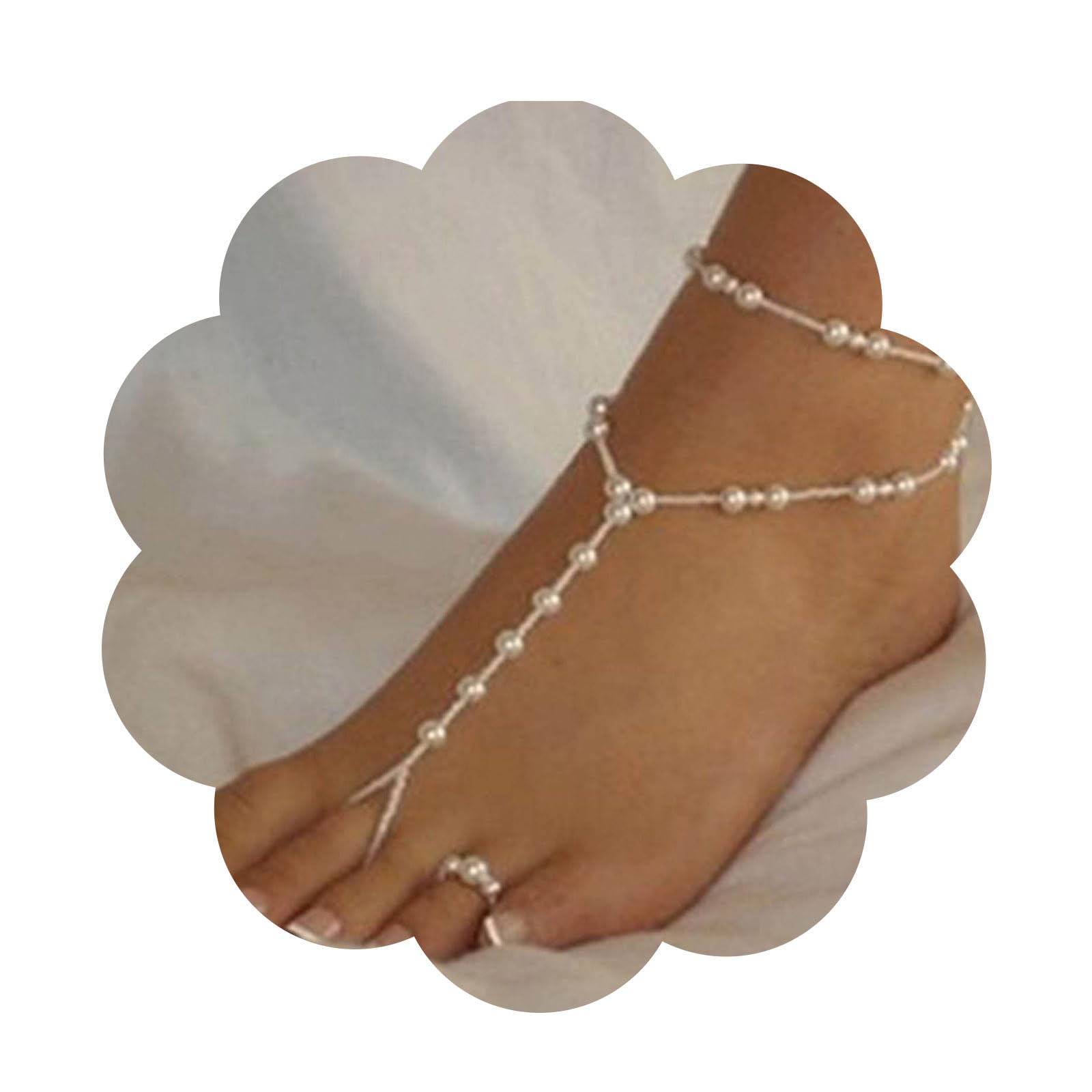 Frauen Boho Perlen Fußkettchen Gold Silber Fußkettchen Kette Verstellbarer