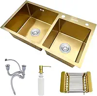 Cuba Pia Dupla Cozinha Gourmet Aço Inox Com Acessórios Diversas Cores - Brinovar (DOURADO)