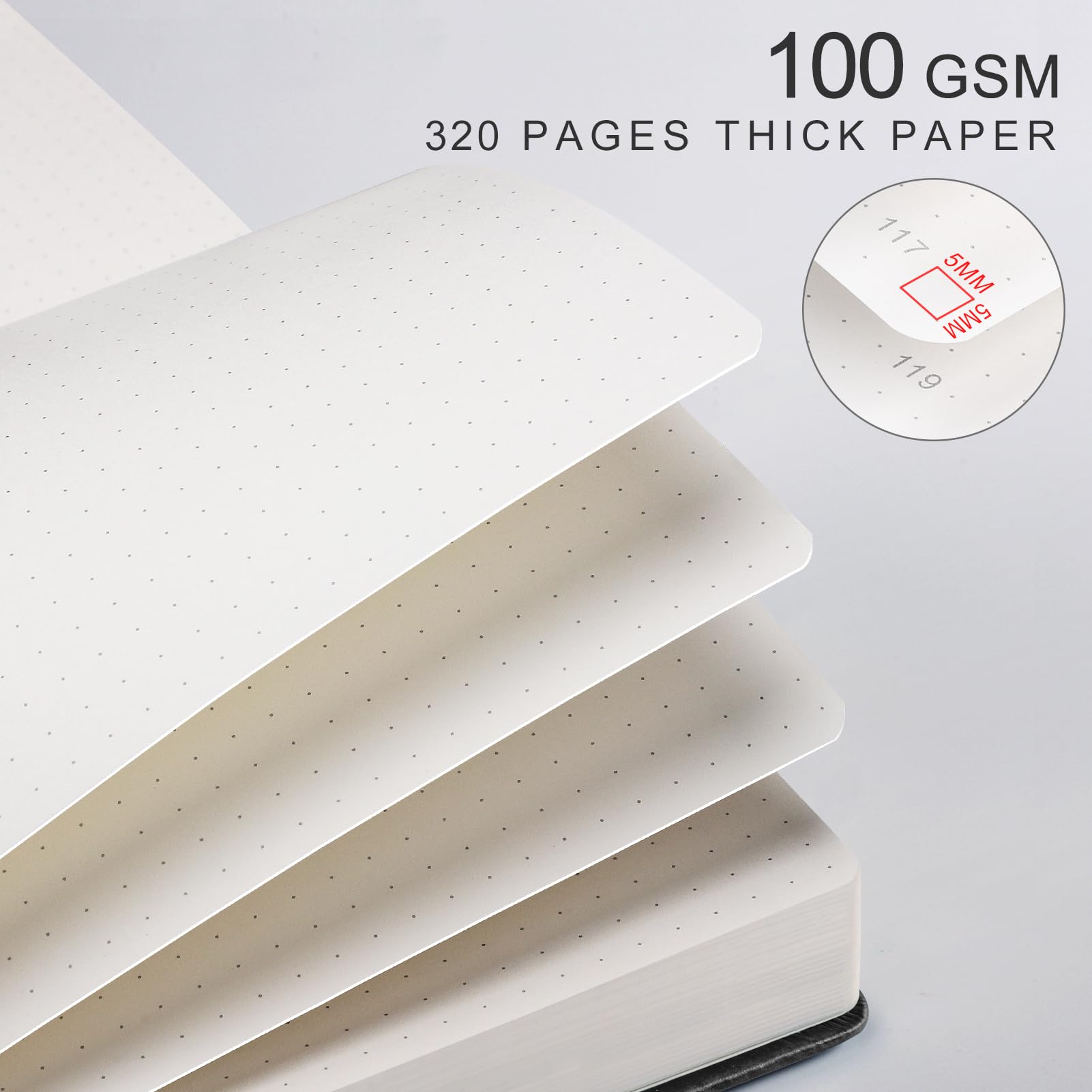 EMSHOI A5 Notebook Bullet Dotted Journal, 320 Pages, 100gsm Thick Paper, Hardcover Leather - Image 3