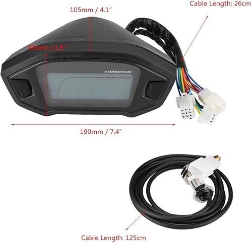 Miniatura 3 de Universal 7 color ajustable motocicleta LCD digital velocímetro retroiluminación odómetro para 2,4 cilindros moto 1300rmin (1)