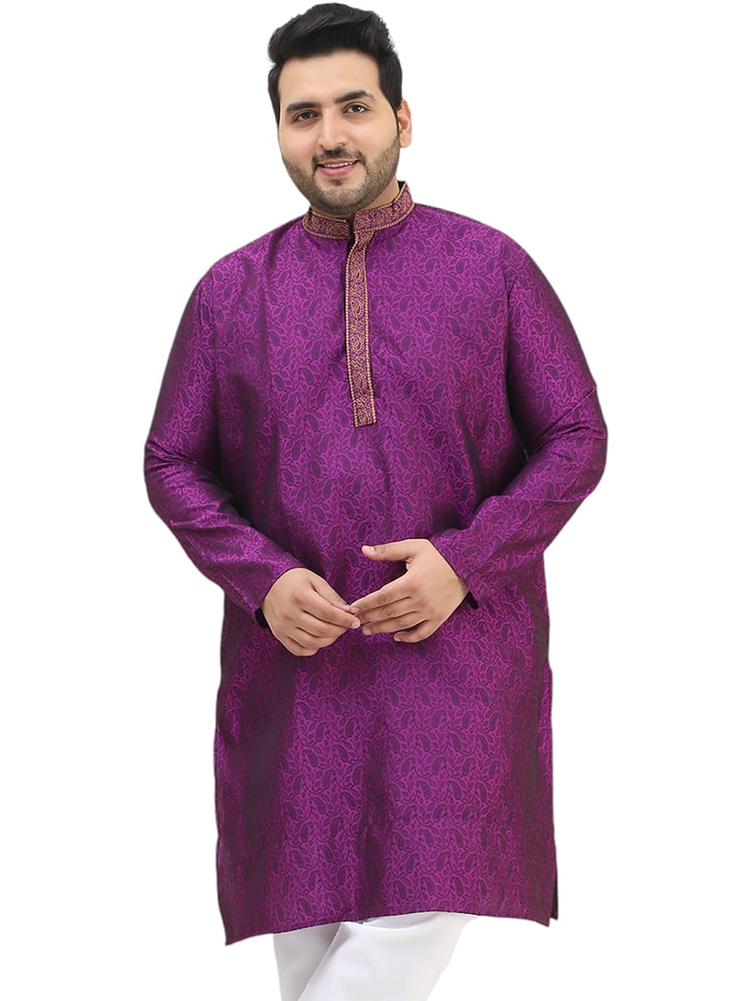 Sojanya Plus (Since 1958) Men's Silk Blend Purple Self Design Only Long Kurta