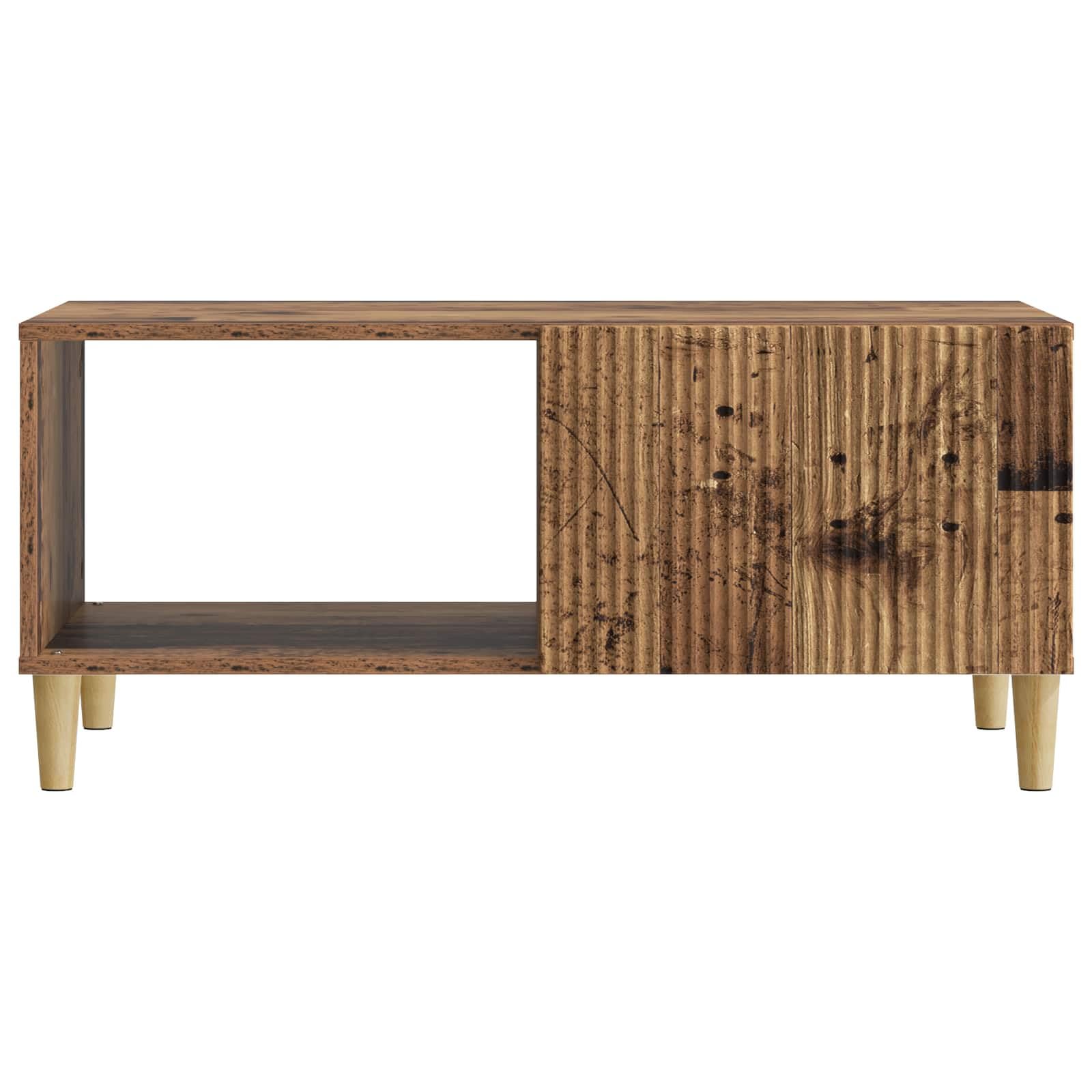 Stolik kawowy ze starego drewna, 90 x 50 x 40 cm, materiał drewnopochodny, styl vintage, do salonu, miejsce do przechowywania, stolik pomocniczy z szufladami i wysuwaną półką