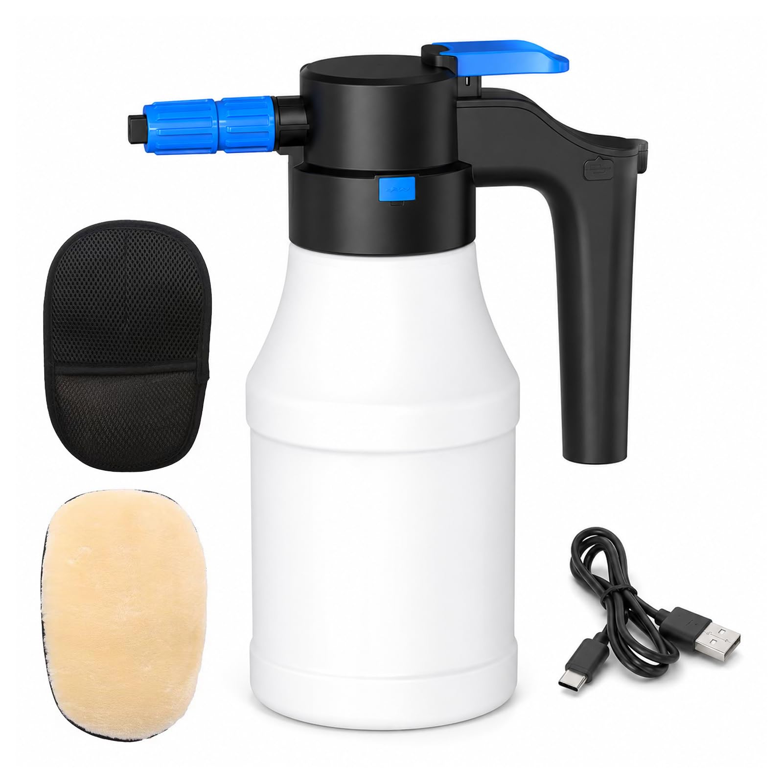 Spruzzatore elettrico di schiuma da 1,5 l, spruzzatore elettrico per auto, strumento a spruzzo elettrico con 2 guanti per la cura del veicolo e la casa
