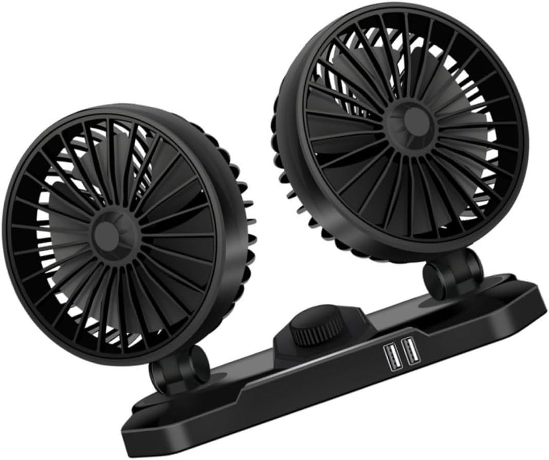 Homoyoyo Dual Head USB Car Fan Portable Vehicle Fan Auto Cooling Rotating Head for Travel Car and SUV