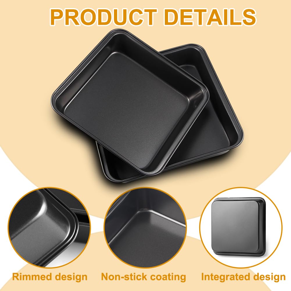 FARYODI Set di 2 teglie quadrate da 22 cm, teglie per brownies con rivestimento antiaderente, teglie quadrate per torte, brownies e lasagne