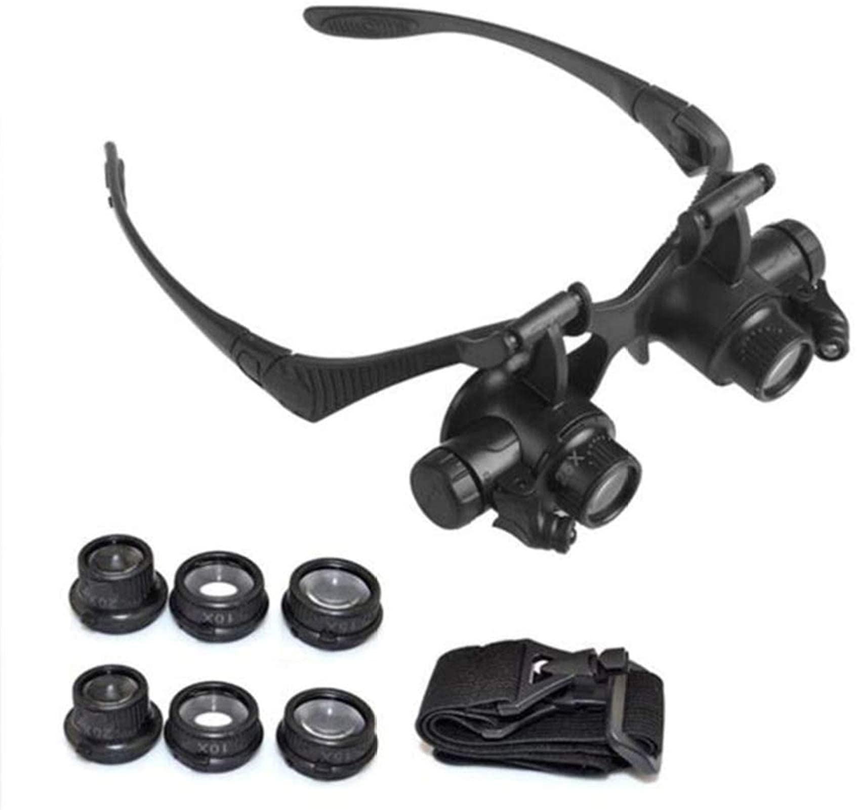 asdchZen Headband Magnifier,Head Mountlighted Magnifying Glasses,Big Eyepiece Magnifying Glass With Light,Handsfree Headband Distortion- Illuminated Magnifiers With 2,10X,15X,20X,25X M