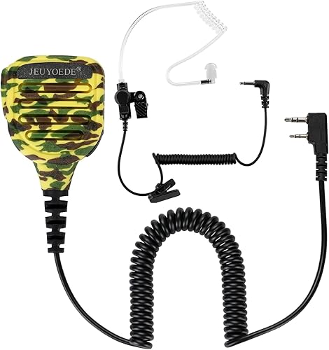 Micrófono de altavoz de mano impermeable IP56 con conector de auricular de 0.138 in compatible con radios Kenwood de 2 pines (camuflaje amarillo)