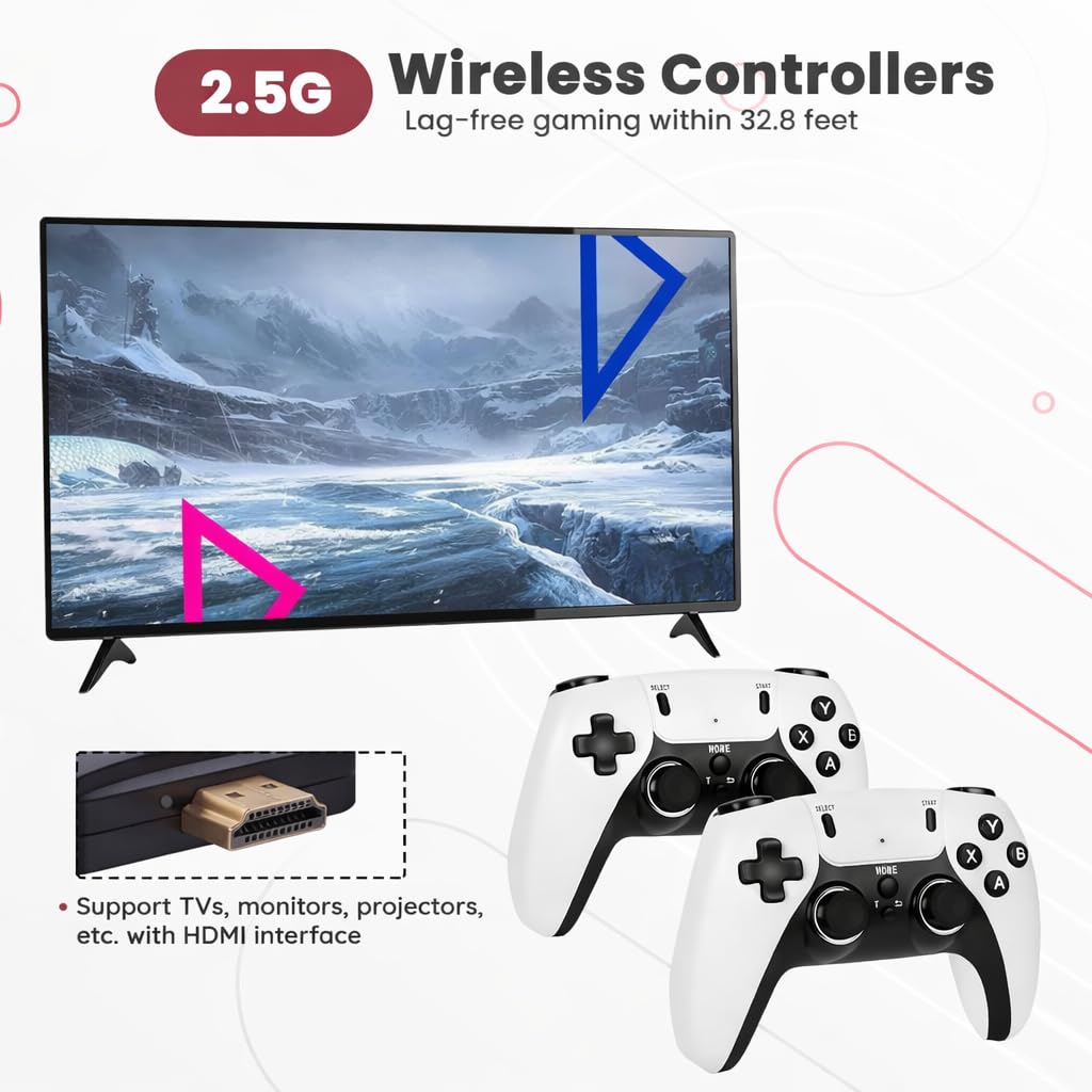 VOILA M22v2.5 Retro Gaming Console - 64GB, Plug & Play Video Game Console, 30,000+ Games, 1080P HD Output, Dual Wireless Controllers, HDMI TV Stick for All Ages - CE, ROHS & BIS Certified 2