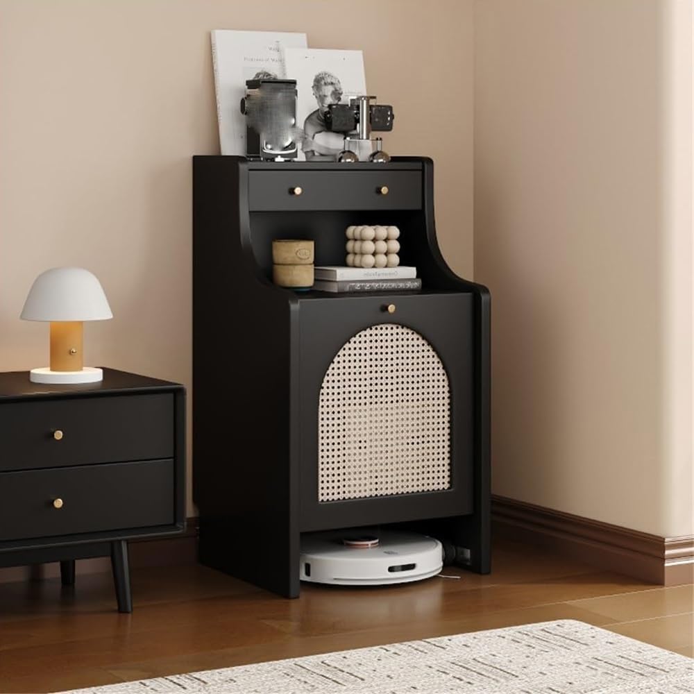 MESCXTY Home Furnishing Night Stand Vacuum Hidden Cabinet for Sweeping Robots Removable Shelf Storage with Doors Livingroom Versatile Home(Black)