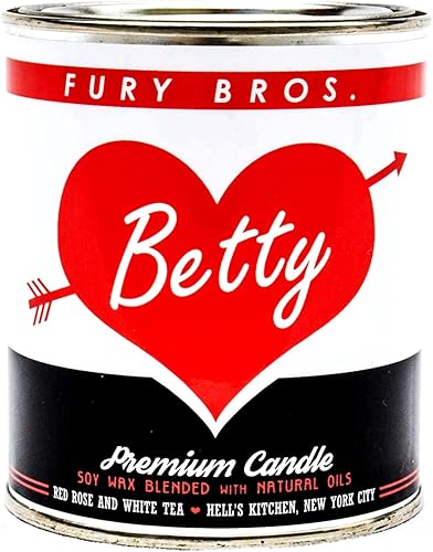 Velas prémium de una pinta de larga duración para hombres, diseño de lata de aceite inspirado en la vendimia, Betty, rosa roja, jazmín, cedro y