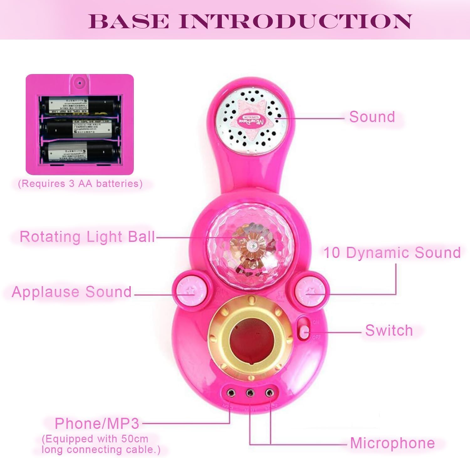 Kids Microphone and Stand,Adjustable Height Microphone Stand for Kids with Flashing Stage Lights, Stand Up Kid Karaoke Machines for Girls Boys Birthday Gift, Party Pastime - Image 4