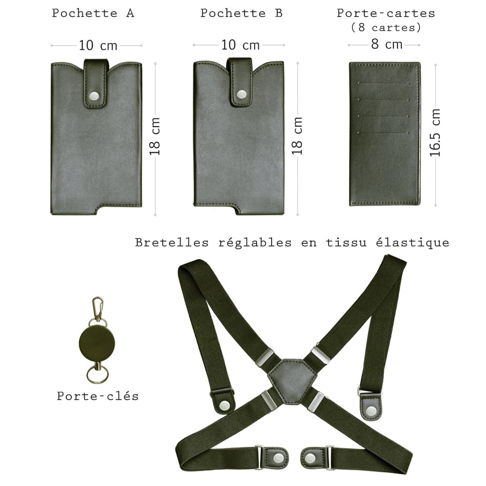 Holster spalla a doppia tasca, custodia per telefono, portafoglio e porta carte, antifurto, discreto, unisex, spallacci regolabili, ideale per viaggiare leggeri