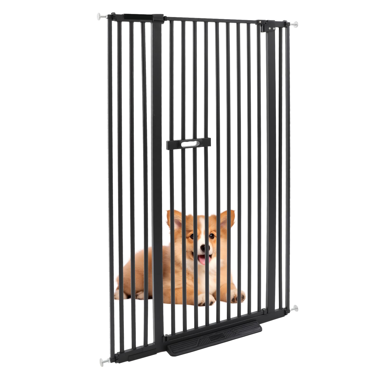 Rejilla de protección para gatos y perros, 150 cm, sin taladrar, doble bloqueo con puerta de gato, rejilla de puerta alta de acero al carbono, para puertas de un ancho de 86-95 cm