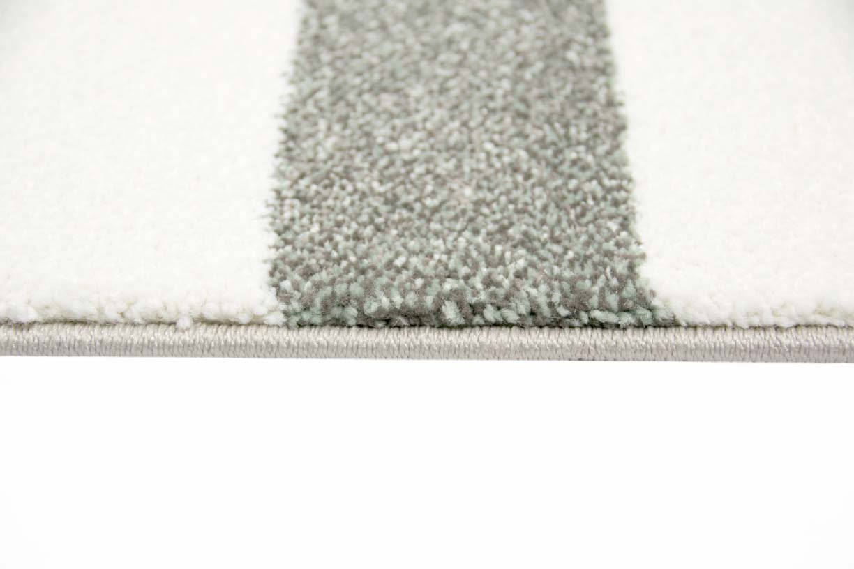Traum Designer Teppich Moderner Wohnzimmer Kurzflor Mit Konturenschnitt Gestreift Pastellfarben Grün Creme Beige Größe 80 x 300 cm