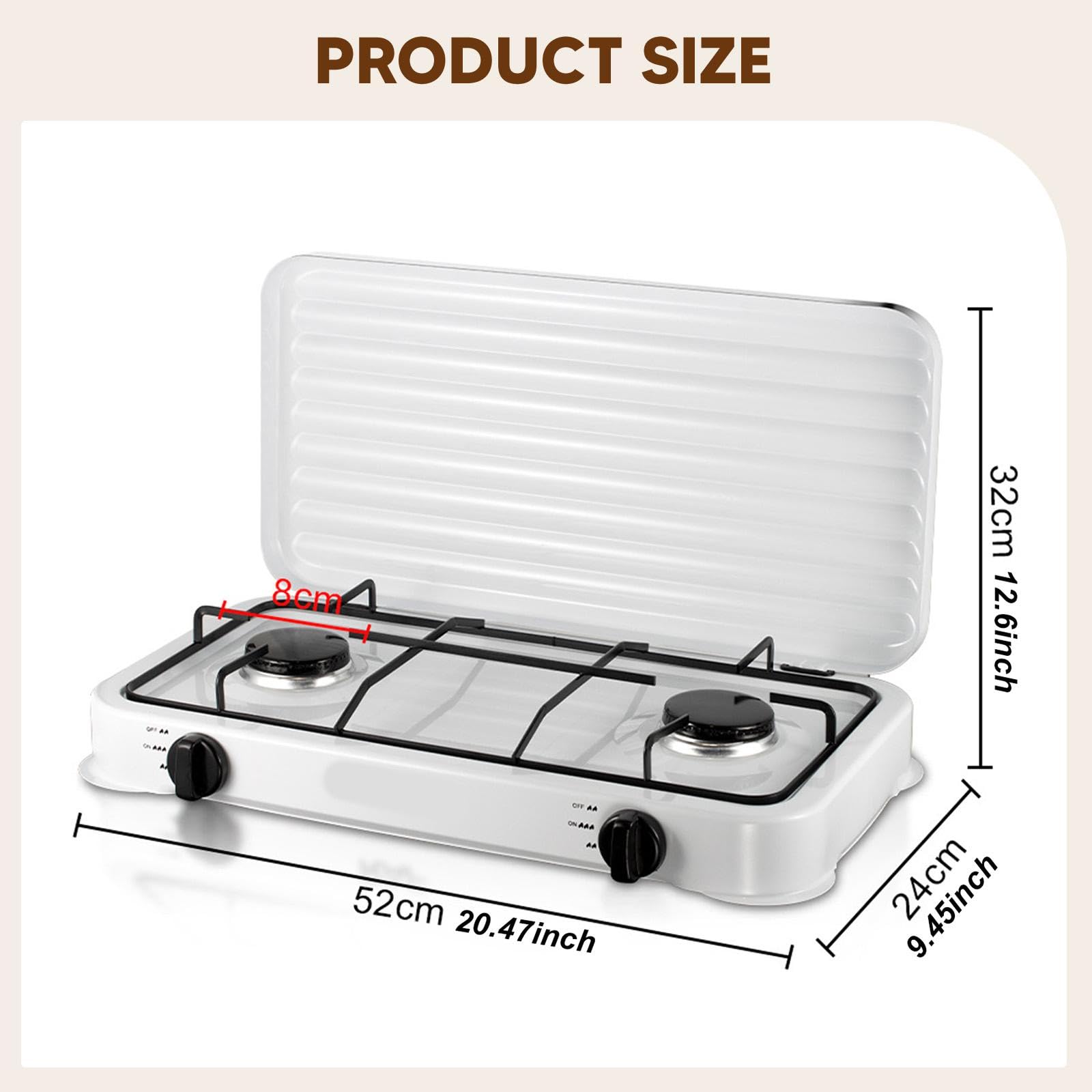 Placa de Gas con Quemador Doble, Resistente Y Fácil de Usar, Compacta, de Acero Inoxidable, con Integrado. Adecuada para El Hogar, Camping