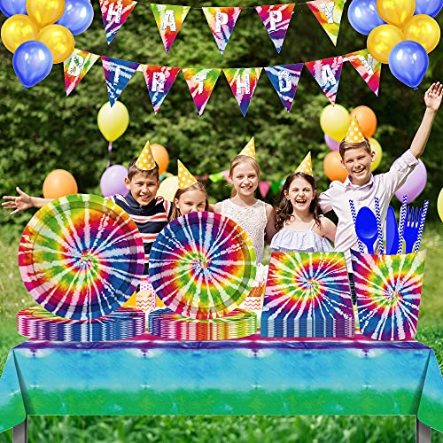 Peony Man 4 Pieces Tie Dye Tablecloth Rainbow Plastic Rectangle Table Cover Colorful Tablecloth For Tie Dye Party Supplies Kitchen Dining Picnic Decoration thumb #5