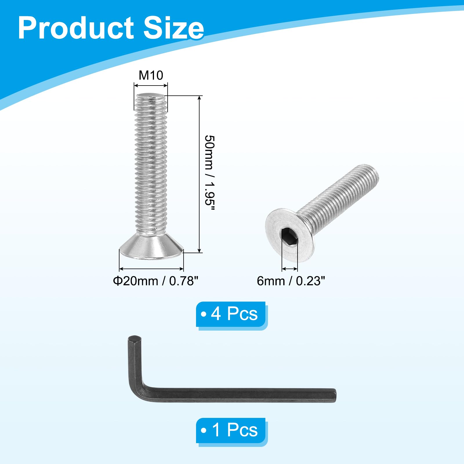 PATIKIL M10 x 50 mm Flat Head Socket Cap Screws - Image 2