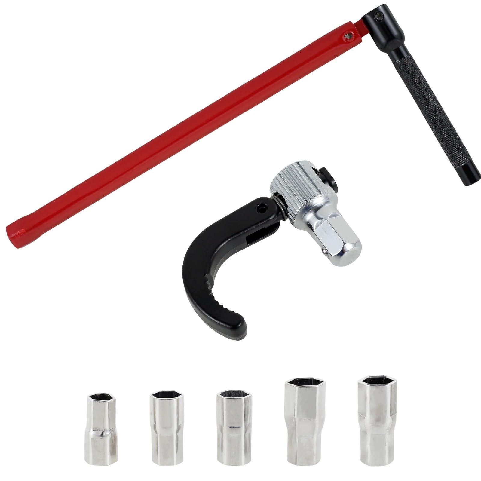 Juego de llaves de tubo métricas Llave de grifo de acero al carbono, vaso de fontanero con 5 vasos y 1 mandril, tuerca trasera for grifo, herramienta de instalación de lavabo(Color 8)