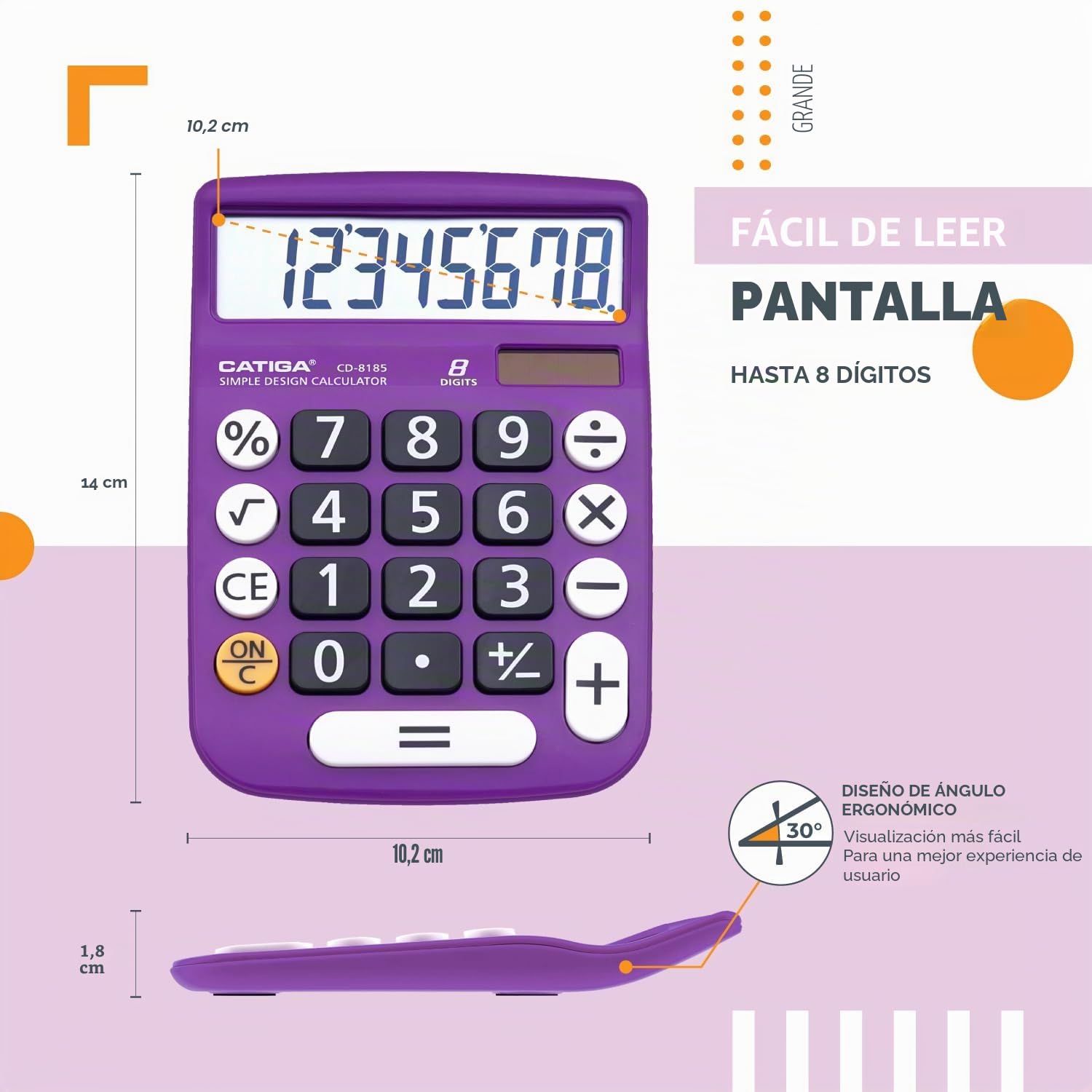 CATIGA Calculadora de Escritorio de 8 dígitos con energía Solar y Pantalla LCD, para el hogar, Oficina, Escuela, Clase y Negocios, 4 Funciones pequeñas básicas