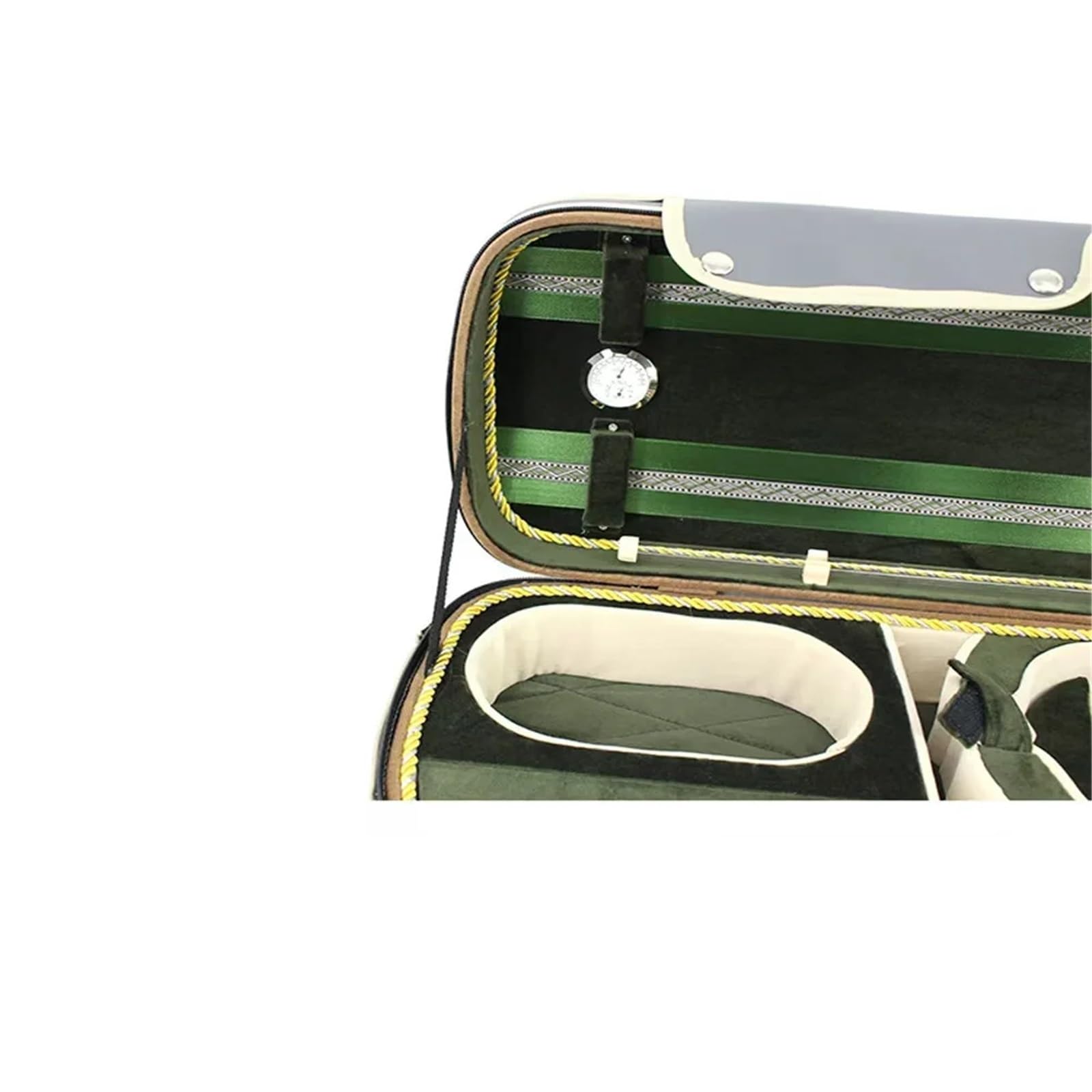 Estuche para violín Estuche rectangular de alta gama for violín con termómetro incorporado, tamaño 4/4, piel sintética gris y correa verde(Size 1-4)