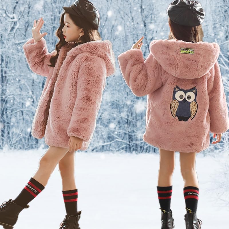 ASHER FASHION Little Big Girls Winter Outfit Hooded Fur Jacket Warm Cotton Fleece Thick Coat Outwear4