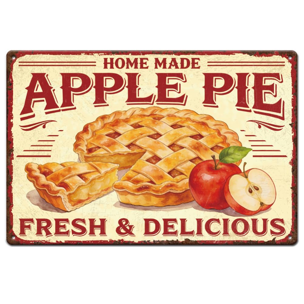 SUPERDANT 1 Pcs Homemade Apple Pie Metal Signs Fresh and Delicious Tin Wall Decor Retro Metal Kitchen Sign Pre Drilled Plaque For Home Garage She Shed Porch 30x20cm