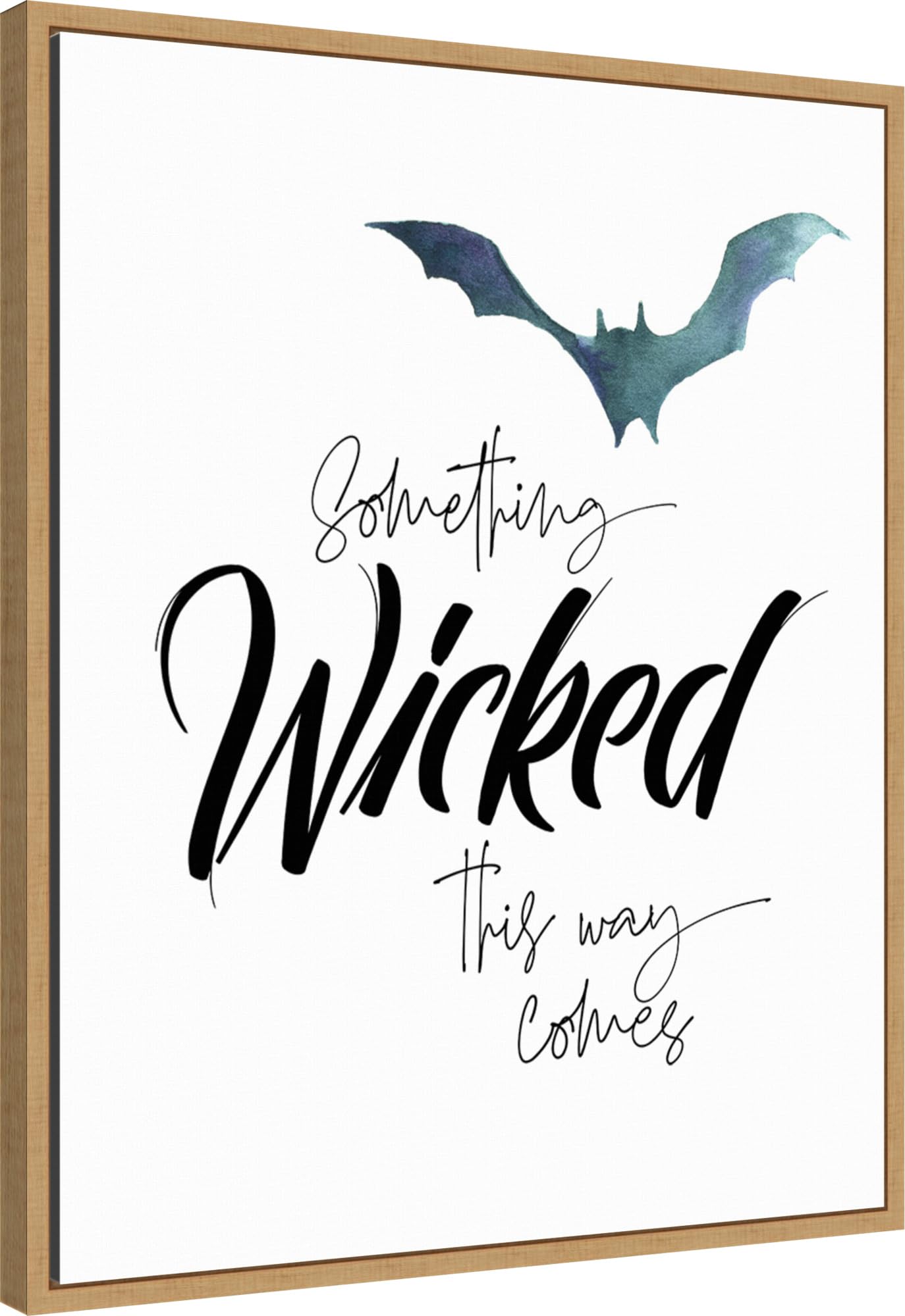 Amanti Art Framed Canvas Wall Art 28x23 Something Wicked Bat Portfolio, Framed Wall Art Canvas, Typography Artwork, Modern Decor, Medium Poster Painting for Living Room, Bedroom,