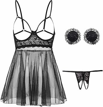 Lingerie for Women Sexy Halter Bustier Babydoll with Garter Belt Teddy Chemise