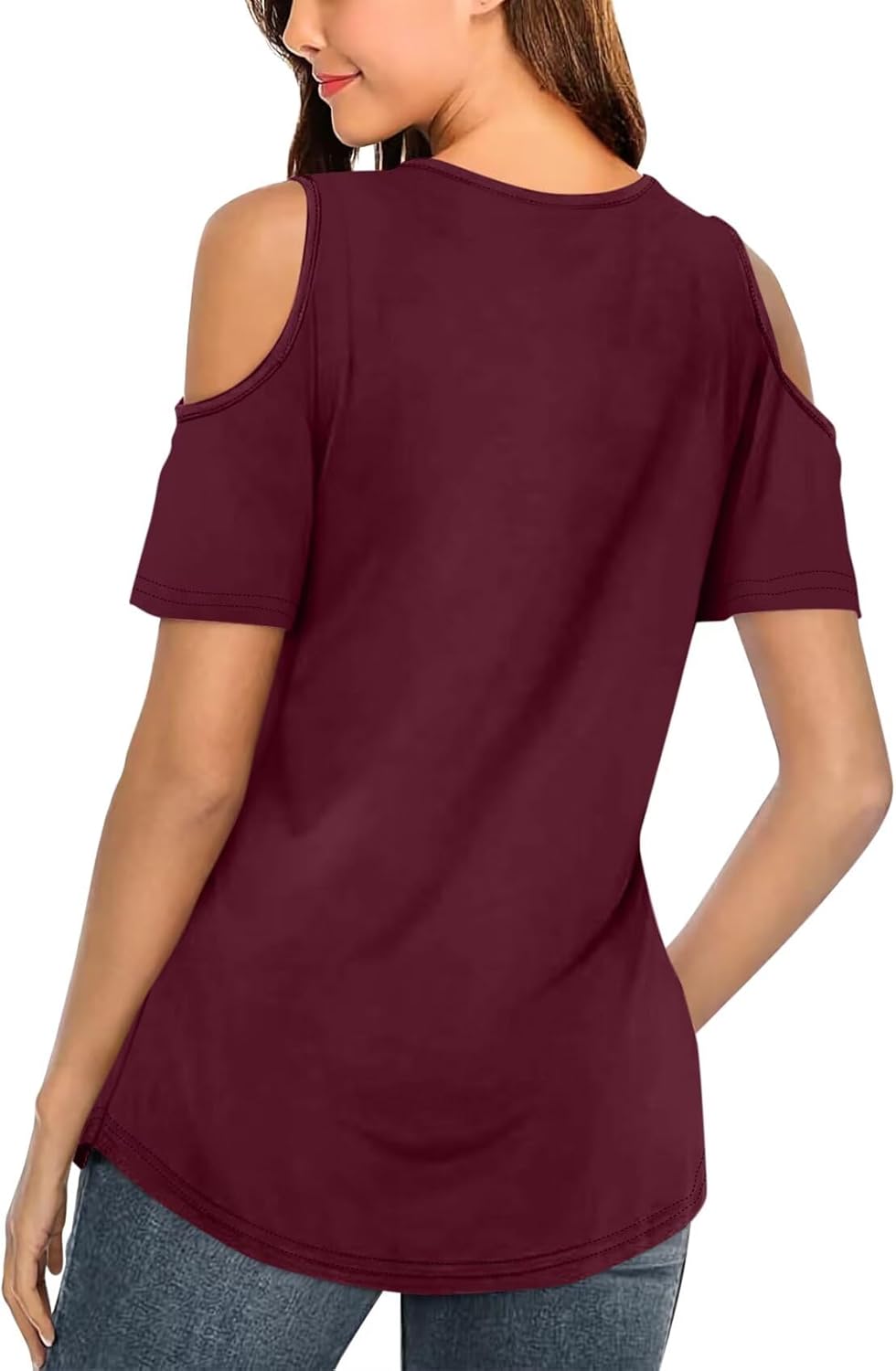 Minetom Women's Cold Shoulder Tops Short Sleeve V Neck T Shirts Basic Summer Tees - Image 2