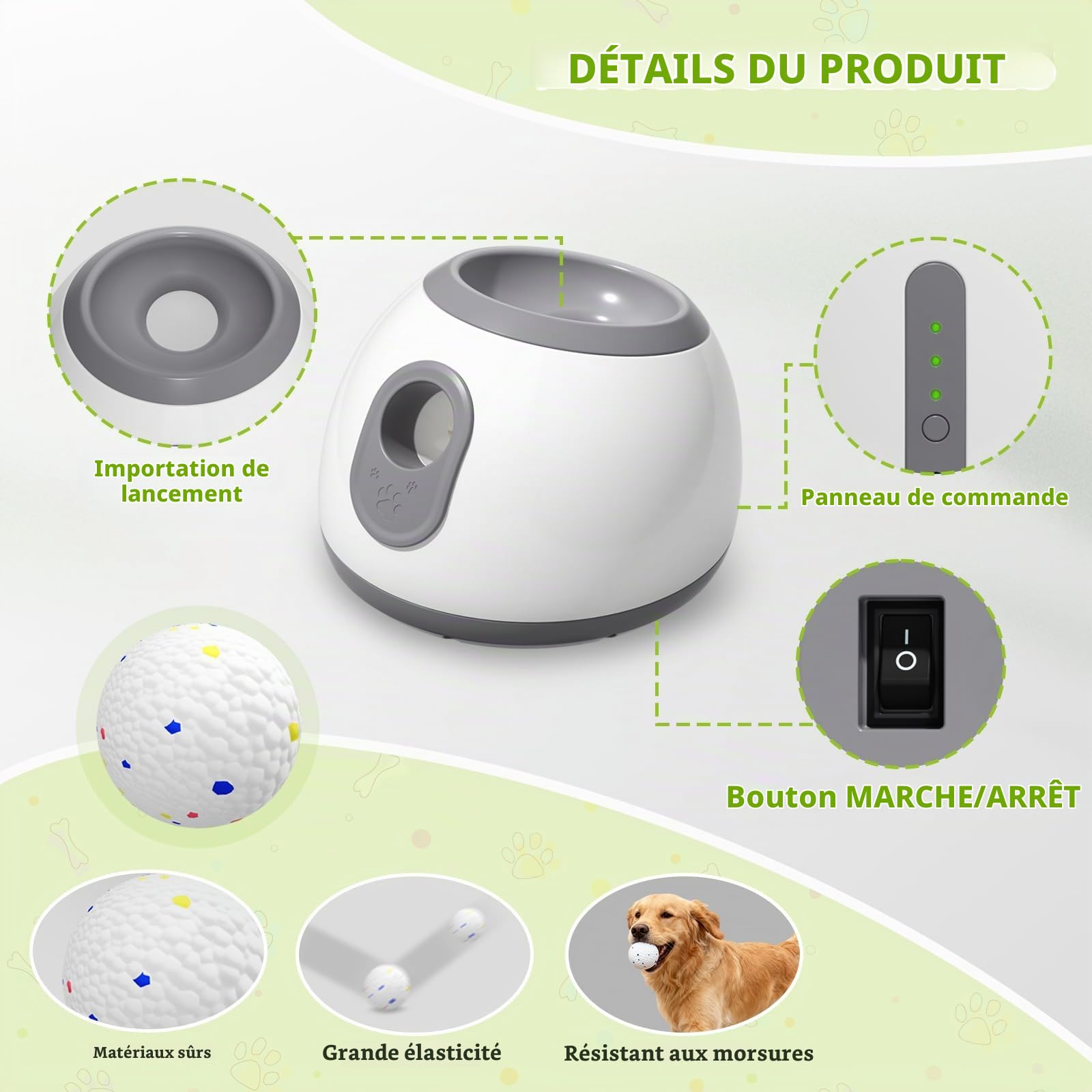 Lanceur de Balle pour Chien Automatique,Lance Balle pour Chien avec Lot de 6 balles de Tennis de 2 Pouces,Distance réglable 10/20/30 Pieds Balle Interactive Chiens Jouer en Plein air