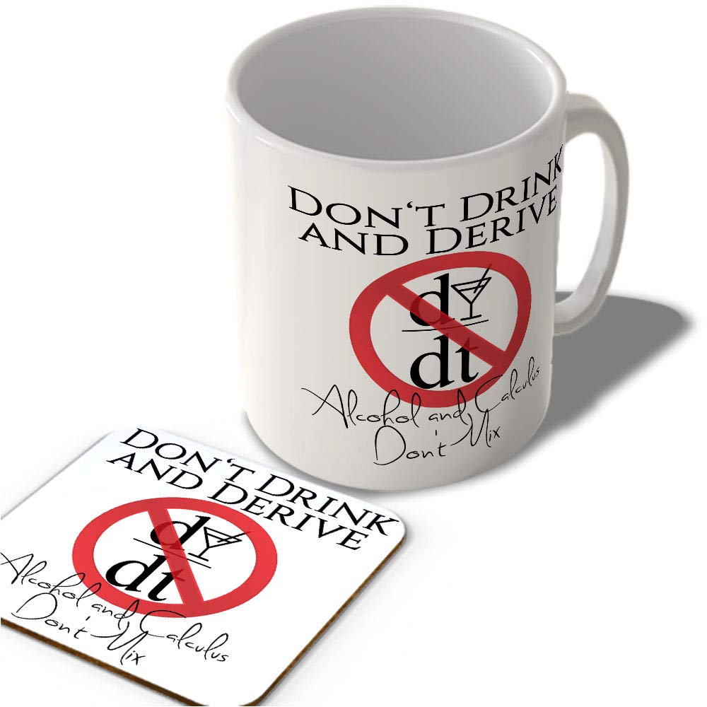 McMug - Don't Drink and Derive - Alcohol and Calculus Don't Mix (Maths) - Mug and Coaster Set, Ceramic, 11fl.oz.