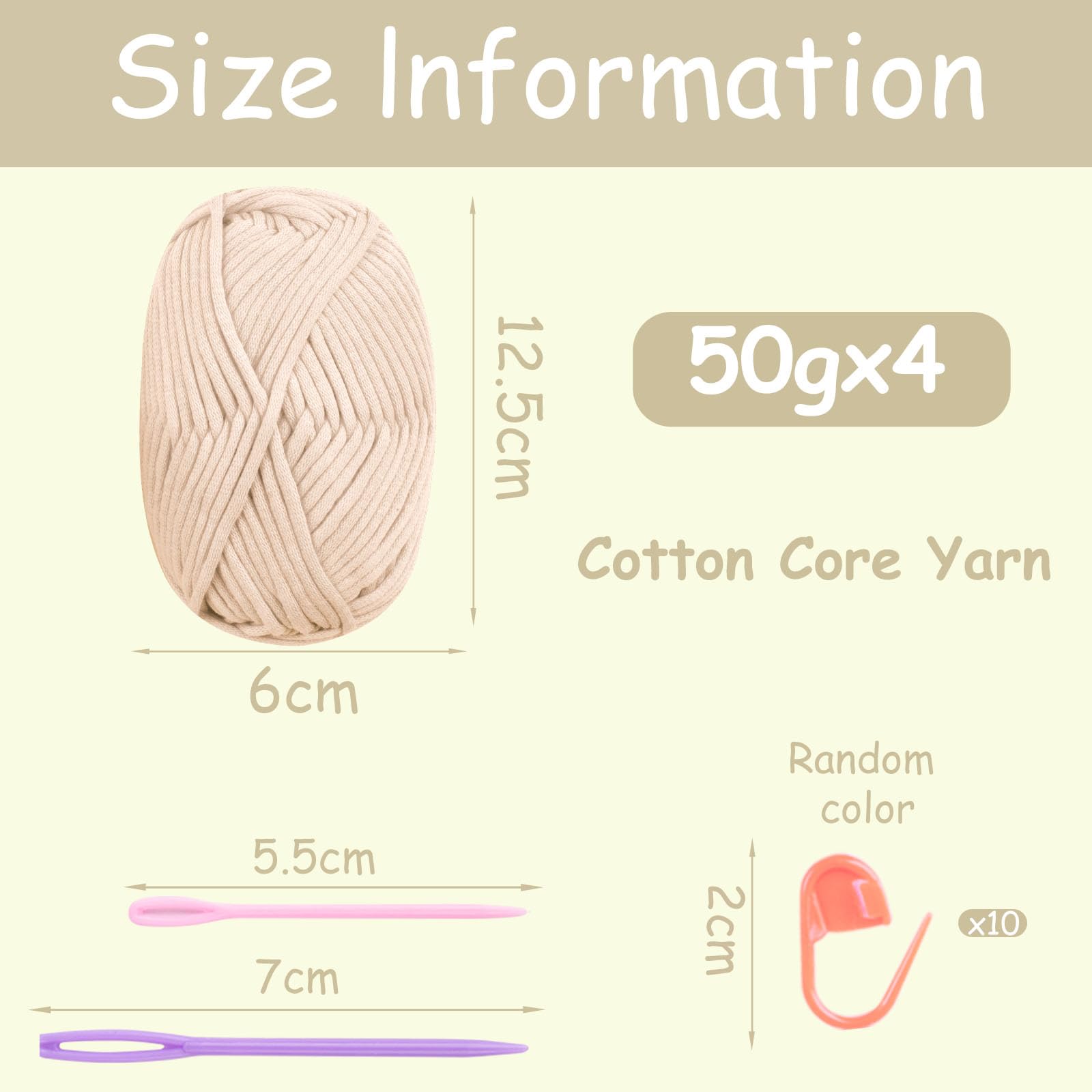 Chunky Yarn for Crochet Cotton Yarn for Crochet Chunky Wool 4x50g Crochet Yarn for Beginners Crochet Wool Knitting Yarn with Crochet Accessories Beige Yarn - Image 2