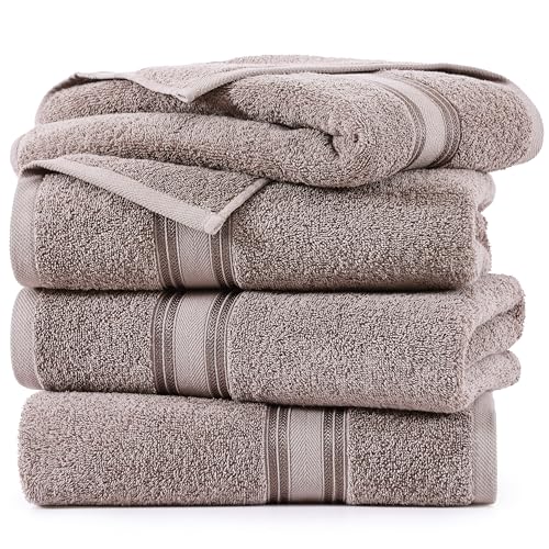 Image of LANE LINEN 100% Cotton Bath Towels Set of 4 (30 inchx60 inch) - Zero Twist, Mercerized Cotton Bathroom Towel Set - Quick Dry, Soft & Absorbent Large Bath Towels - Mininmal Linting After 3 Washes - Platinum