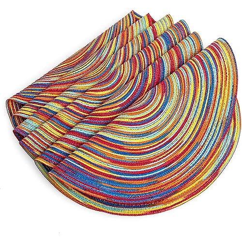 Jogo americano trançado redondo colorido para mesa de jantar (38 cm, pacote com 8)
