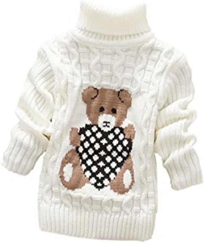 Little Girls Baby Cute Bear Turtleneck Winter Warm Polo Neck Sweater Tops
