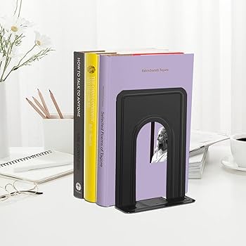 ALOTCHE Bookends 1 Pair, Metal Round Bookends For Shelves, Book Ends For Desk, Book