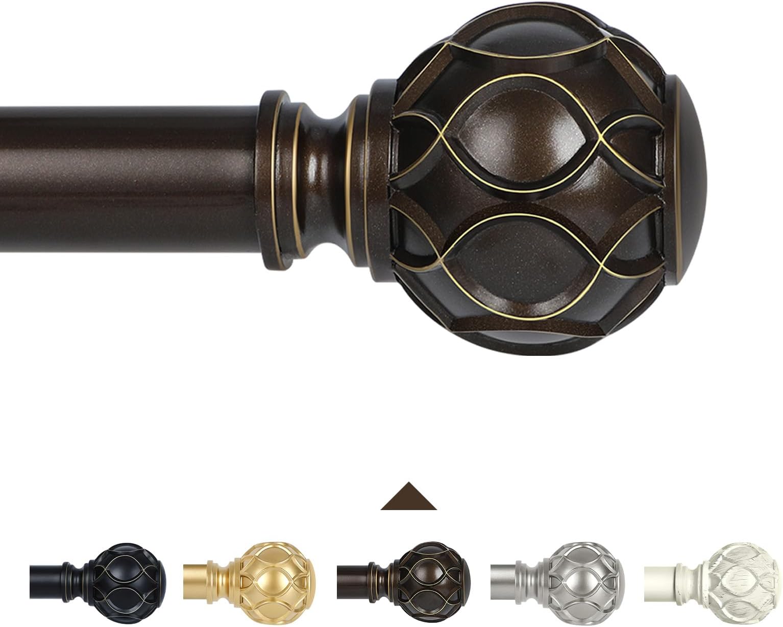 TANGWIN Bronze Curtain Rods for Windows 48 to 84 Inch(4-7ft),1 Inch Adjustable Curtain Rod,Heavy Duty Curtain Rods,Netted Texture Finials Drapery Rods,Single Window Curtain Rod 36-88",Antique Bronze