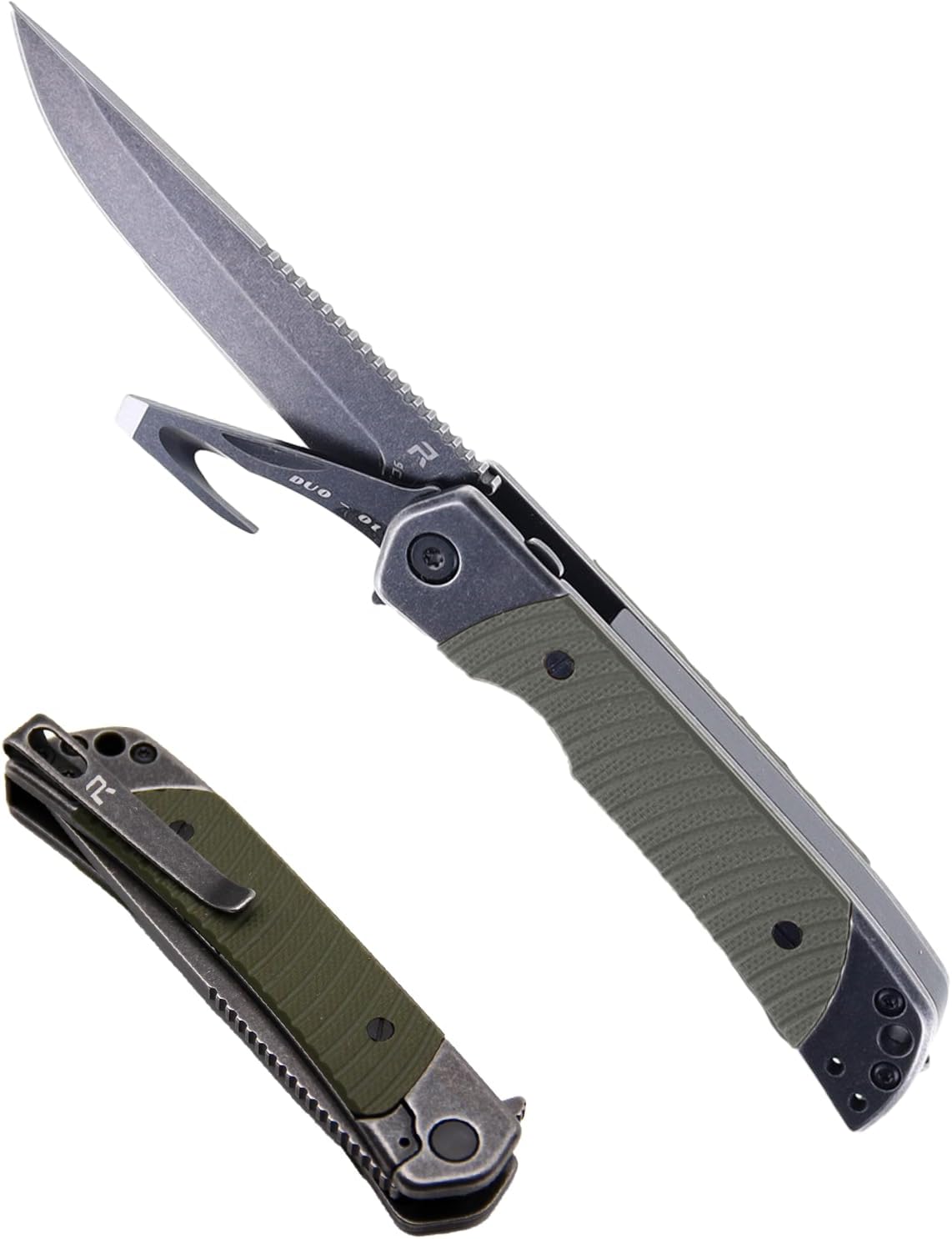 REVO Knives Duo Drop Point w/Aux Cutter - Green- Pocket Knife