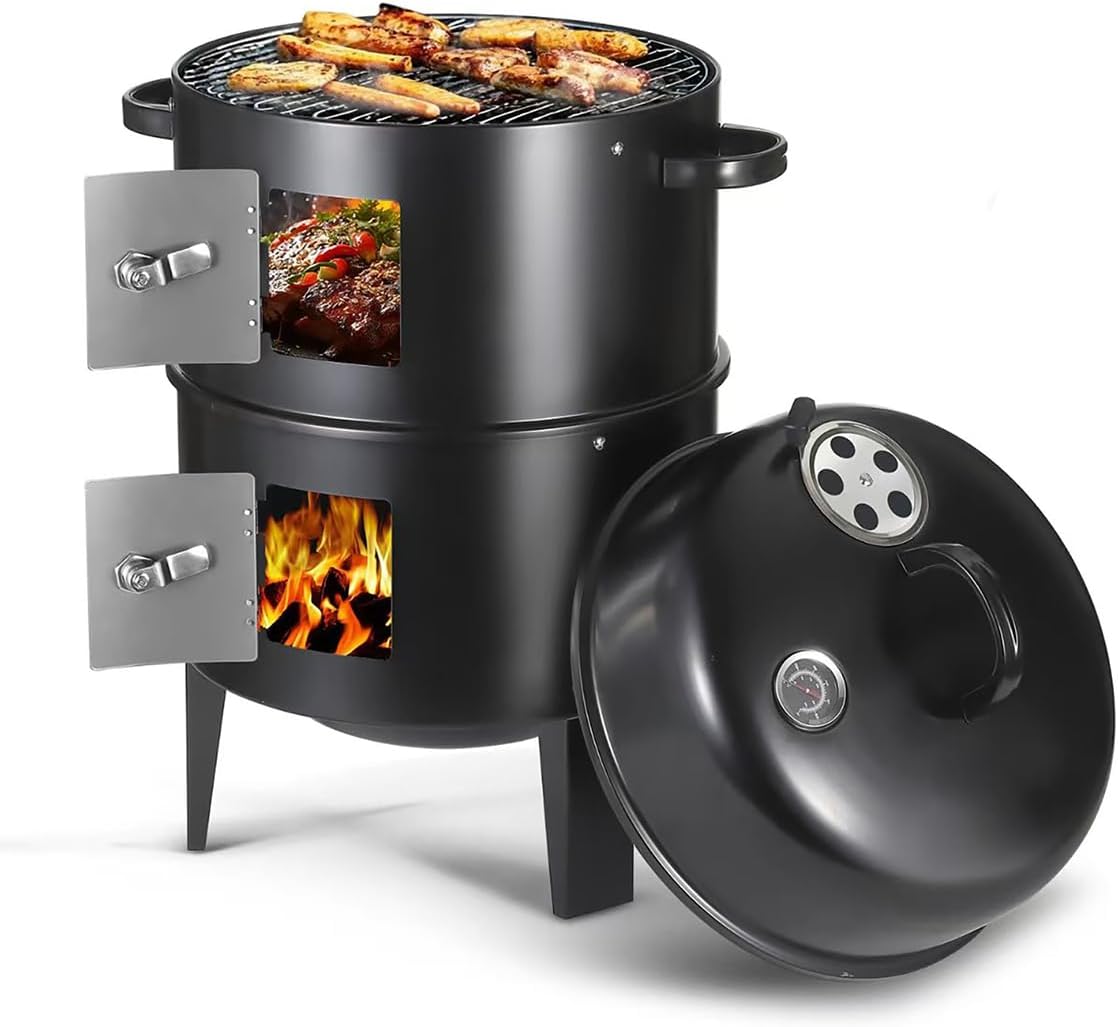 16.5 Inch Charcoal Smoker Grill with Thermometers